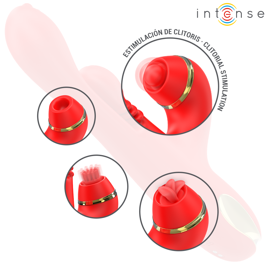 INTENSE - STIMULATEUR DE CLITORIS MULTIFONCTION KATY 4 TÊTES INTERCHANGEABLES ROUGE INTENSE FUN