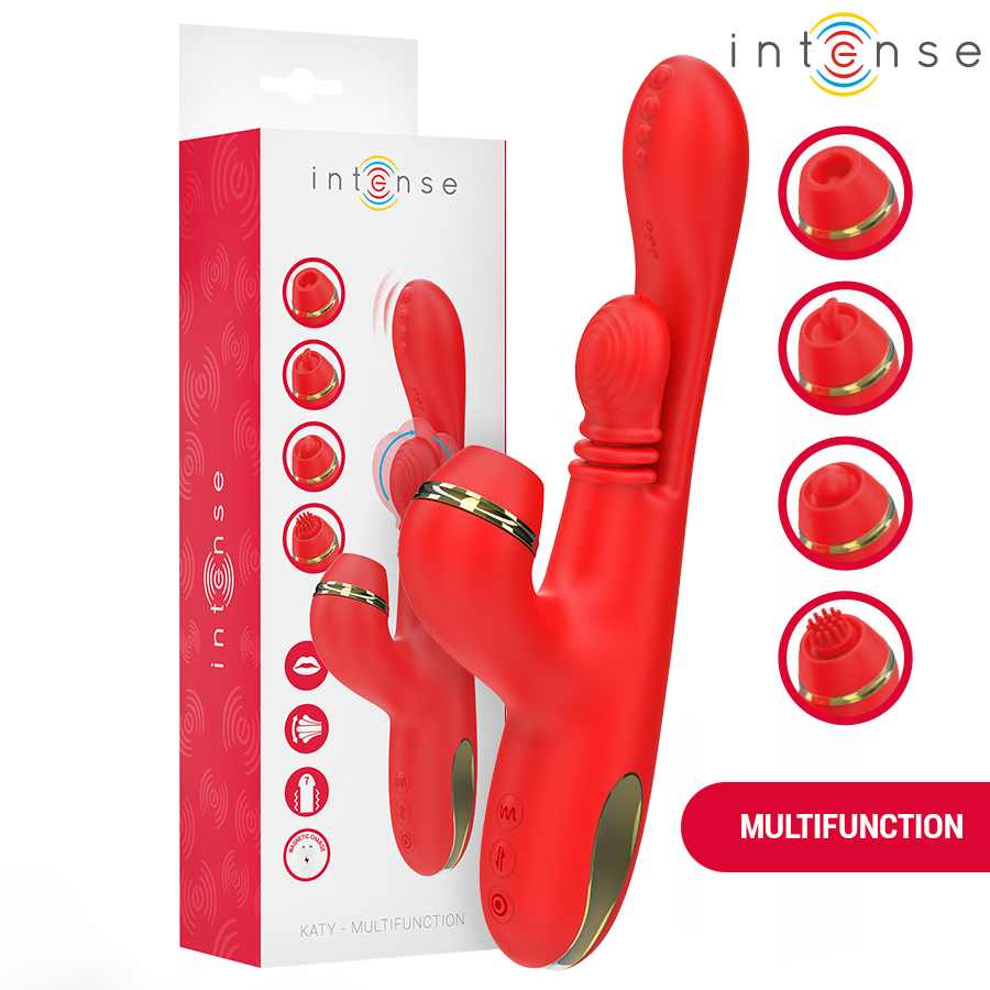 INTENSE - STIMULATEUR DE CLITORIS MULTIFONCTION KATY 4 TÊTES INTERCHANGEABLES ROUGE INTENSE FUN