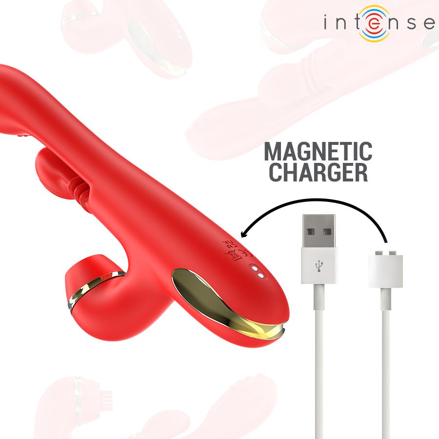 INTENSE - STIMULATEUR DE CLITORIS MULTIFONCTION KATY 4 TÊTES INTERCHANGEABLES ROUGE INTENSE FUN