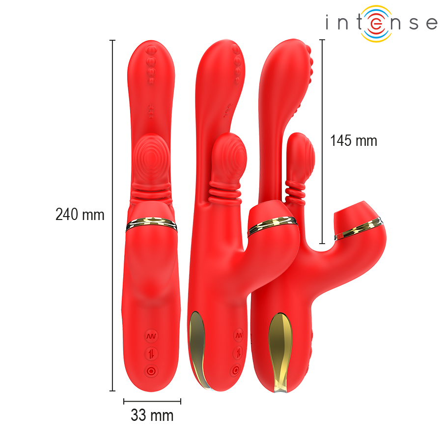 INTENSE - STIMULATEUR DE CLITORIS MULTIFONCTION KATY 4 TÊTES INTERCHANGEABLES ROUGE INTENSE FUN