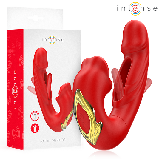 INTENSE - NATHY DOUBLE VIBRATEUR AVEC BOUCHE STIMULANTE MULTIFONCTION ROUGE INTENSE FUN
