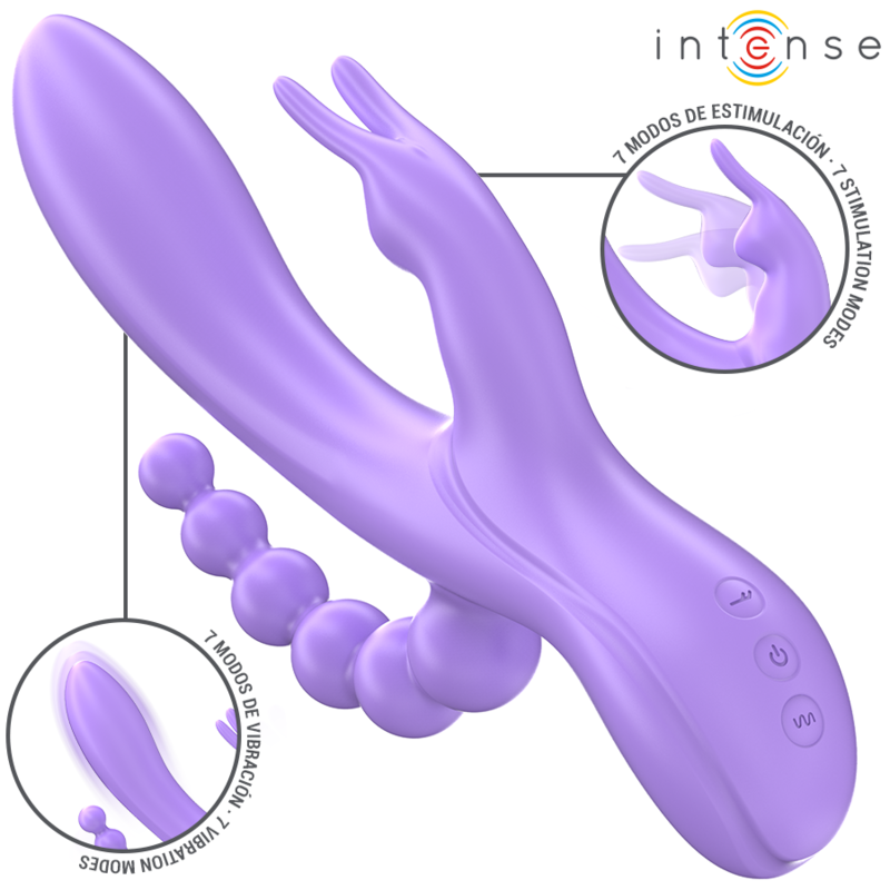 INTENSE - MIKO TRIPLE VIBRATEUR LAPIN & STIMULATEUR & ANAL 7 VIBRATIONS VIOLET INTENSE FUN