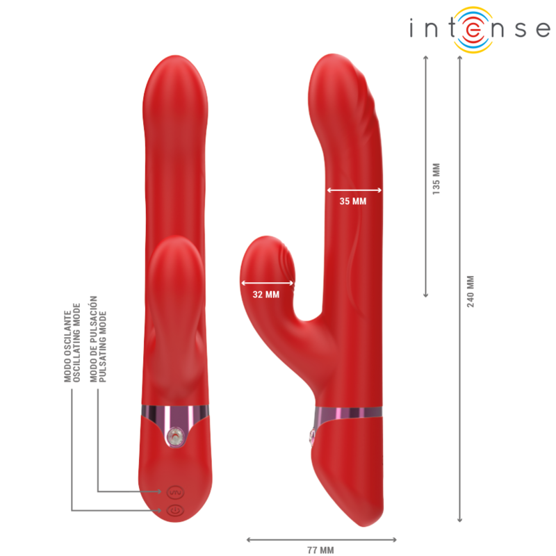 INTENSE - LELE VIBRATEUR MULTIFONCTION ROTATIF & OSCILLANT & STIMULANT ROUGE INTENSE FUN