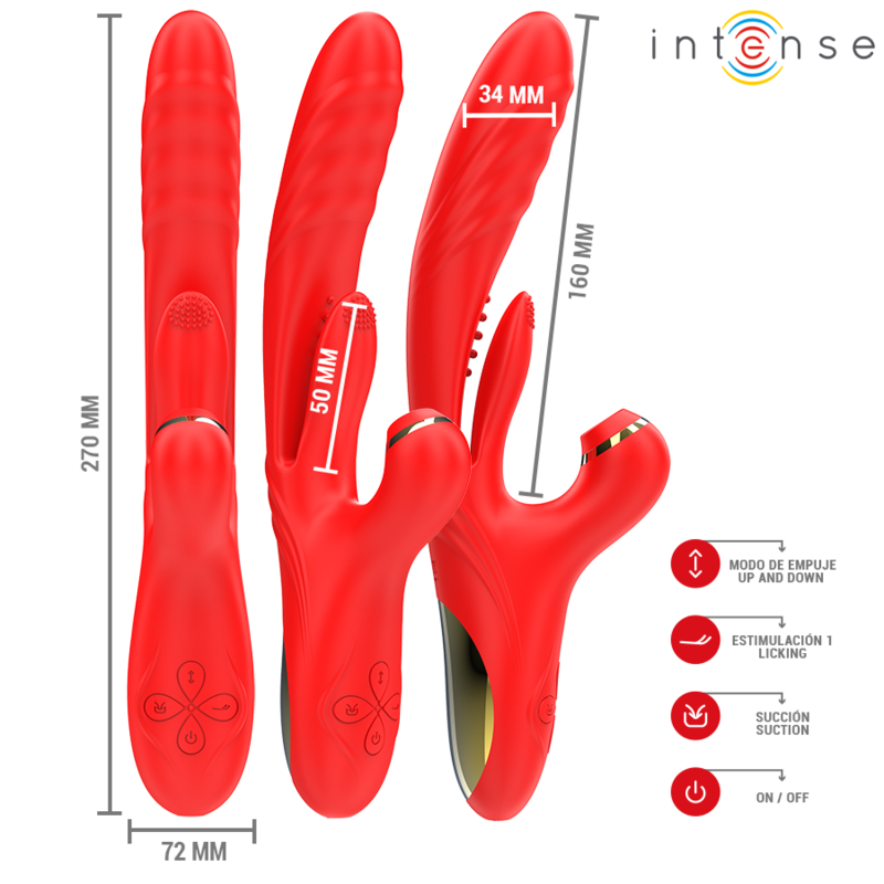INTENSE - KAROL VIBRATEUR MULTIFONCTION POUSSÉE & STIMULATION & ONDES STIMULANTES ROUGE INTENSE FUN