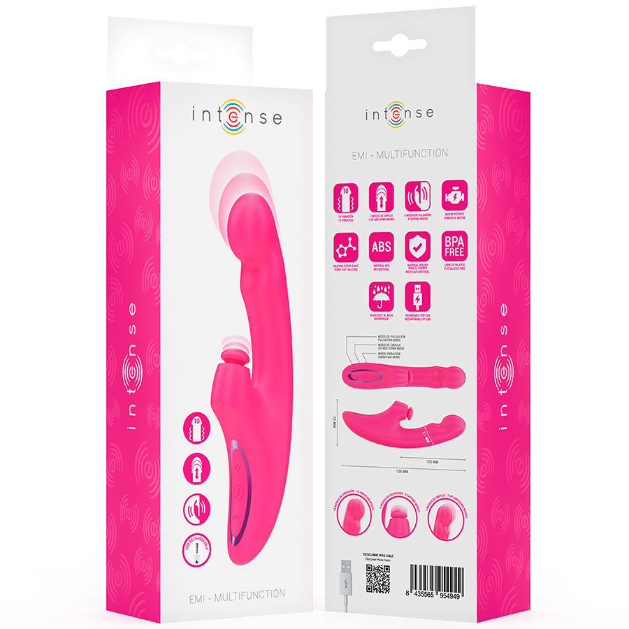 INTENSE - EMI VIBRATEUR 13,5 CM MULTIFONCTION 3 EN 1 10 VIBRATIONS ROSE INTENSE FUN