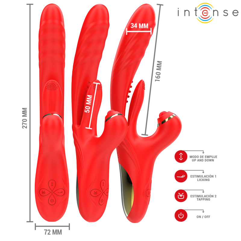 INTENSE - ROSALIA VIBRATEUR MULTIFONCTION 3 EN 1 ROUGE INTENSE FUN