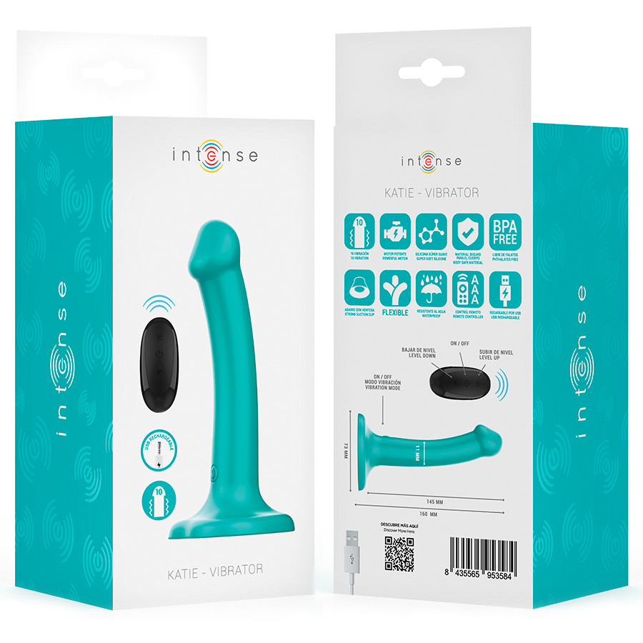 INTENSE - KATIE VIBRATEUR AVEC VENTOUSE 10 VIBRATIONS TÉLÉCOMMANDE BLEUE INTENSE FUN