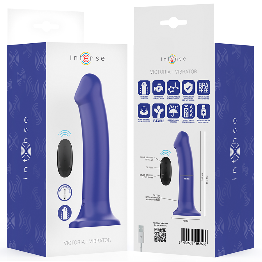 INTENSE - VICTORIA VIBRATEUR AVEC VENTOUSE 10 VIBRATIONS BLEU FONCÉ TÉLÉCOMMANDE INTENSE FUN
