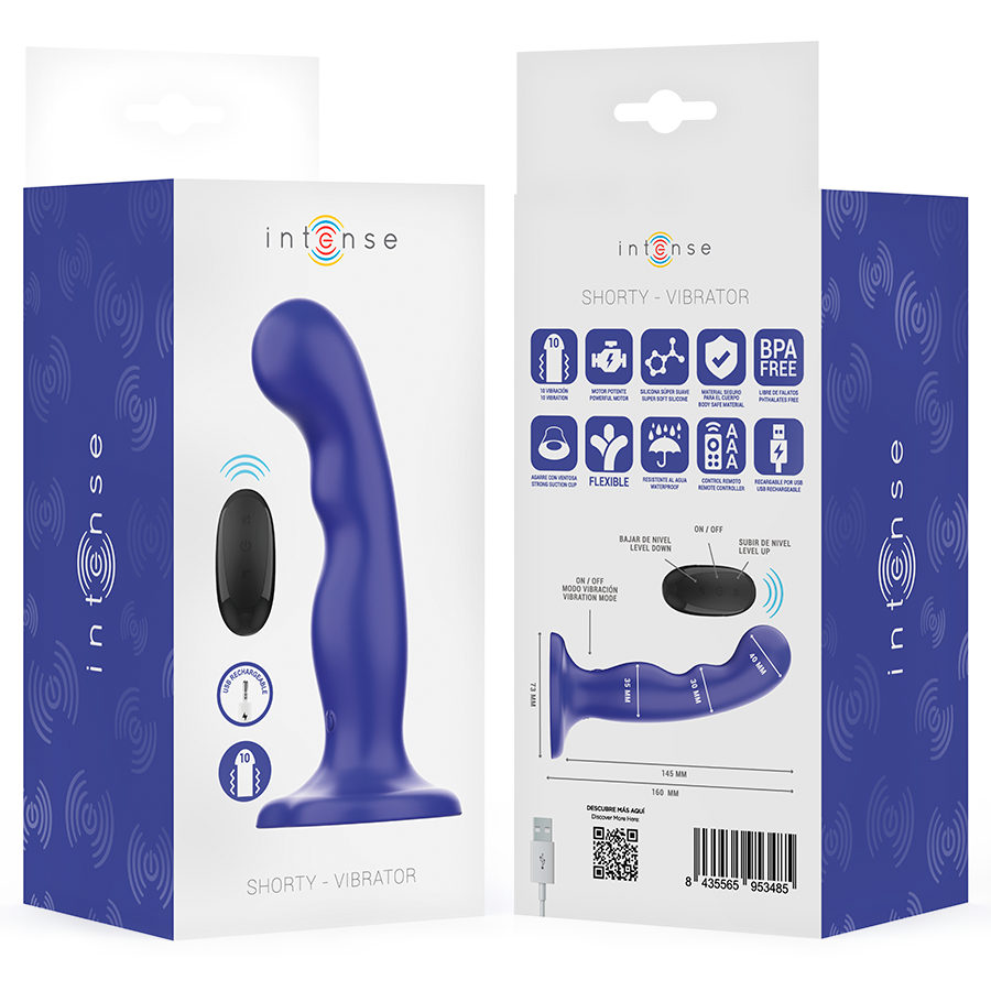 INTENSE - SHORTY VIBRATEUR AVEC VENTOUSE TÉLÉCOMMANDE BLEUE INTENSE FUN