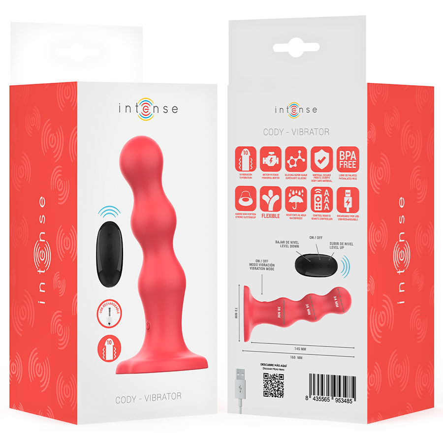 INTENSE - CODY VIBRATEUR AVEC VENTOUSE TÉLÉCOMMANDE ROUGE INTENSE FUN