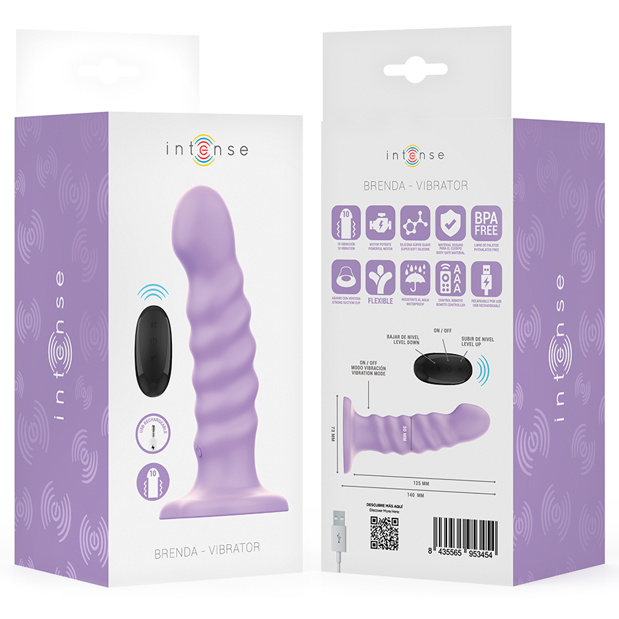 INTENSE - BRENDA VIBRATEUR TAILLE M DESIGN SPIRALE 10 VIBRATIONS VIOLET TÉLÉCOMMANDE INTENSE FUN