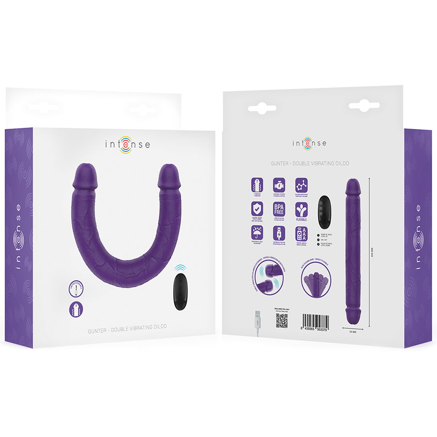 INTENSE - GUNTER DILDO DOUBLE VIBRATEUR 40 CM VIOLET TÉLÉCOMMANDE INTENSE FUN