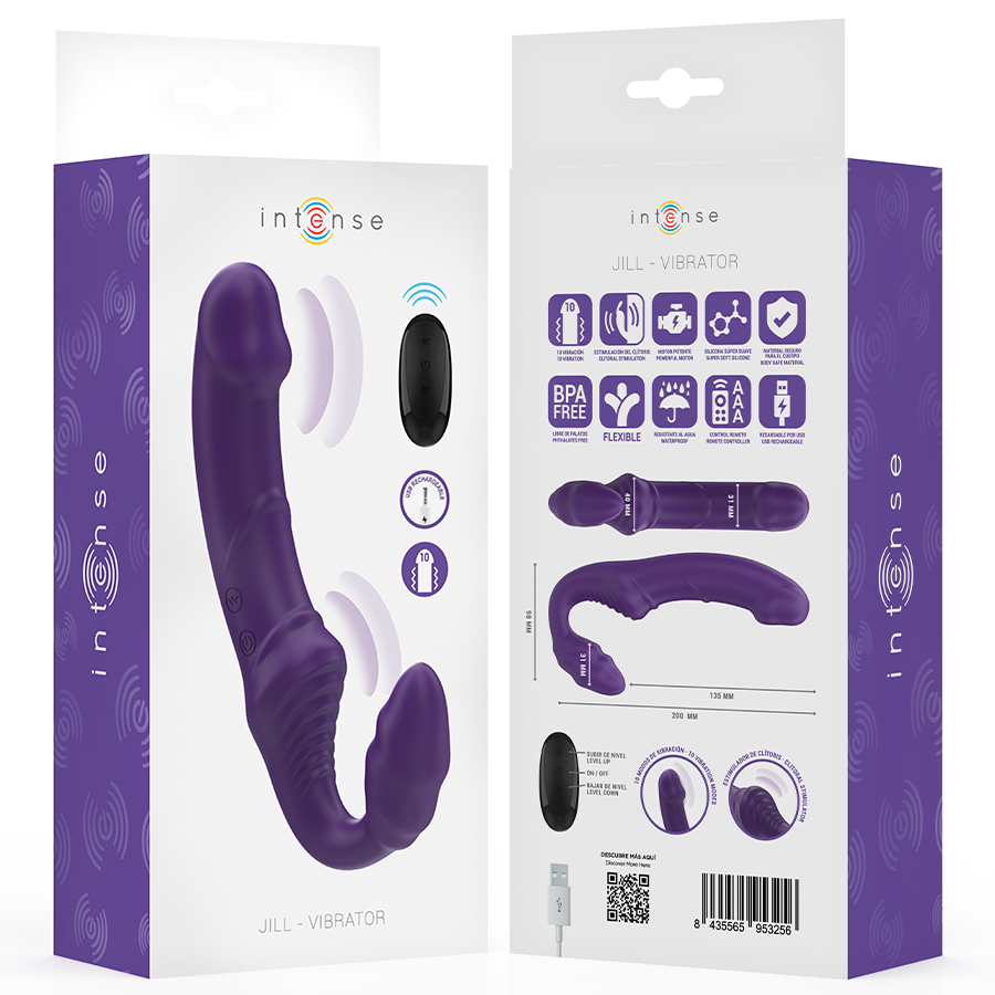 INTENSE - JILL DOUBLE VIBRATEUR 20 CM VIOLET TÉLÉCOMMANDE INTENSE FUN