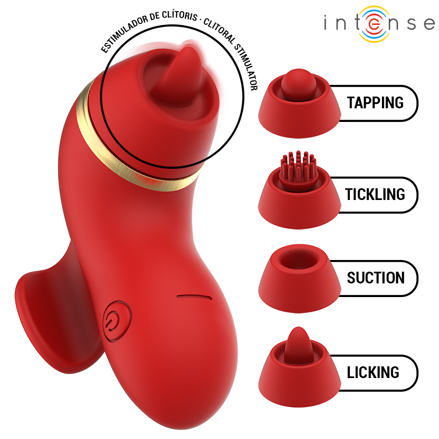 INTENSE - PATTY STIMULATEUR AVEC 4 TÊTES : SUCCION, TAPOTER, GRIFFER ET LÉCHER
