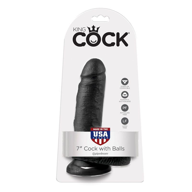 KING COCK - 7 GODE NOIR AVEC BOULES 17.8 CM KING COCK