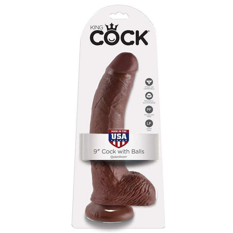 KING COCK - 9 GODE MARRON AVEC BOULES 22.9 CM KING COCK