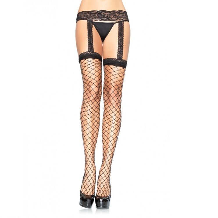 LEG AVENUE - BAS RÉSILLE AVEC JARRATIÈRE EN DENTELLE NOIRE LEG AVENUE HOSIERY