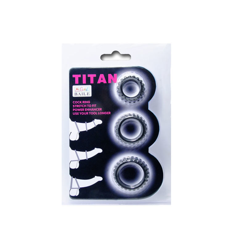 BAILE - TITAN SET 3 PCS COCK RING NOIR 2.8 + 2.4 + 1.9 CM BAILE FOR HIM