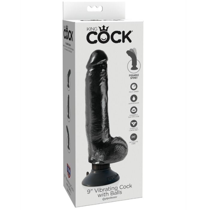 KING COCK - GODE VIBRANT AVEC TESTICULES 23 CM NOIR KING COCK