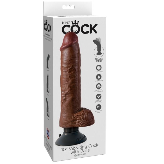 KING COCK - GODE VIBRATEUR AVEC TESTICULES 25.5 CM COULEUR MARRON KING COCK