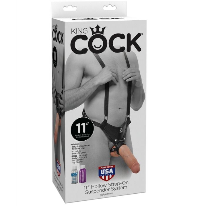 KING COCK - STRAP-ON AVEC GODE CREUX 28 CM ET SANGLES COULEUR CHAINE KING COCK