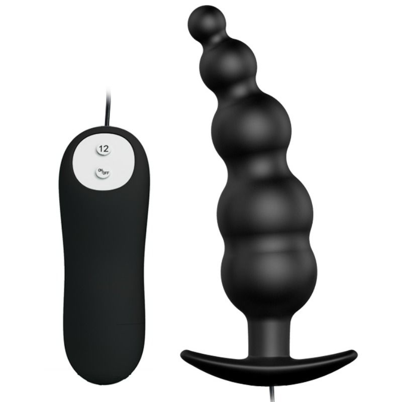 PRETTY LOVE - PLUG ANAL SILICONE EXTRA STIMULATION ET 12 MODES DE VIBRATION NOIR PRETTY LOVE BOTTOM