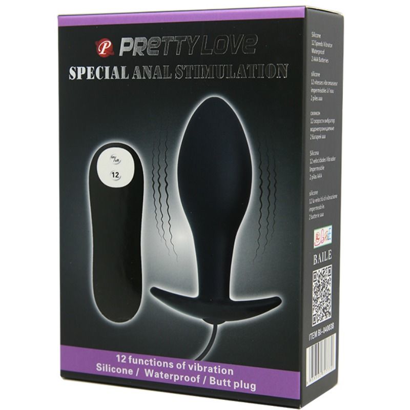 PRETTY LOVE - PLUG ANAL FORME DANCRE SILICONE 12 MODES DE VIBRATION NOIR PRETTY LOVE BOTTOM
