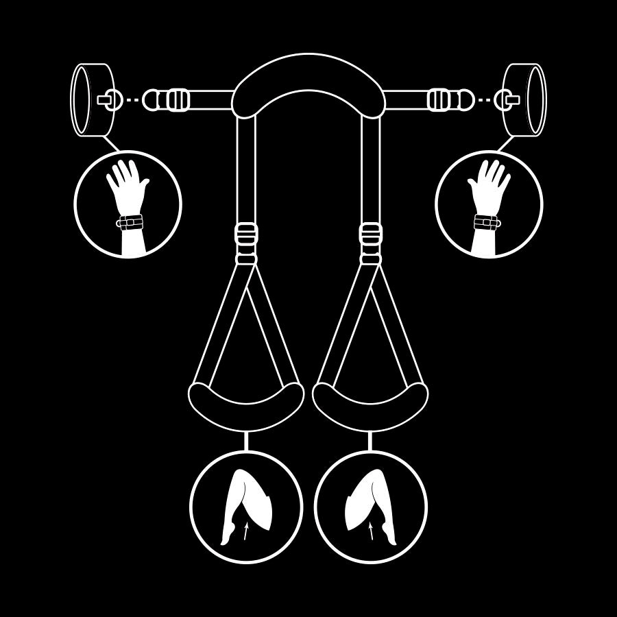 FETISH SUBMISSIVE - POSITION JAMBES OUVERTES AVEC MENOTTES DOUBLÉES EN NOPRÈNE FETISH SUBMISSIVE BONDAGE