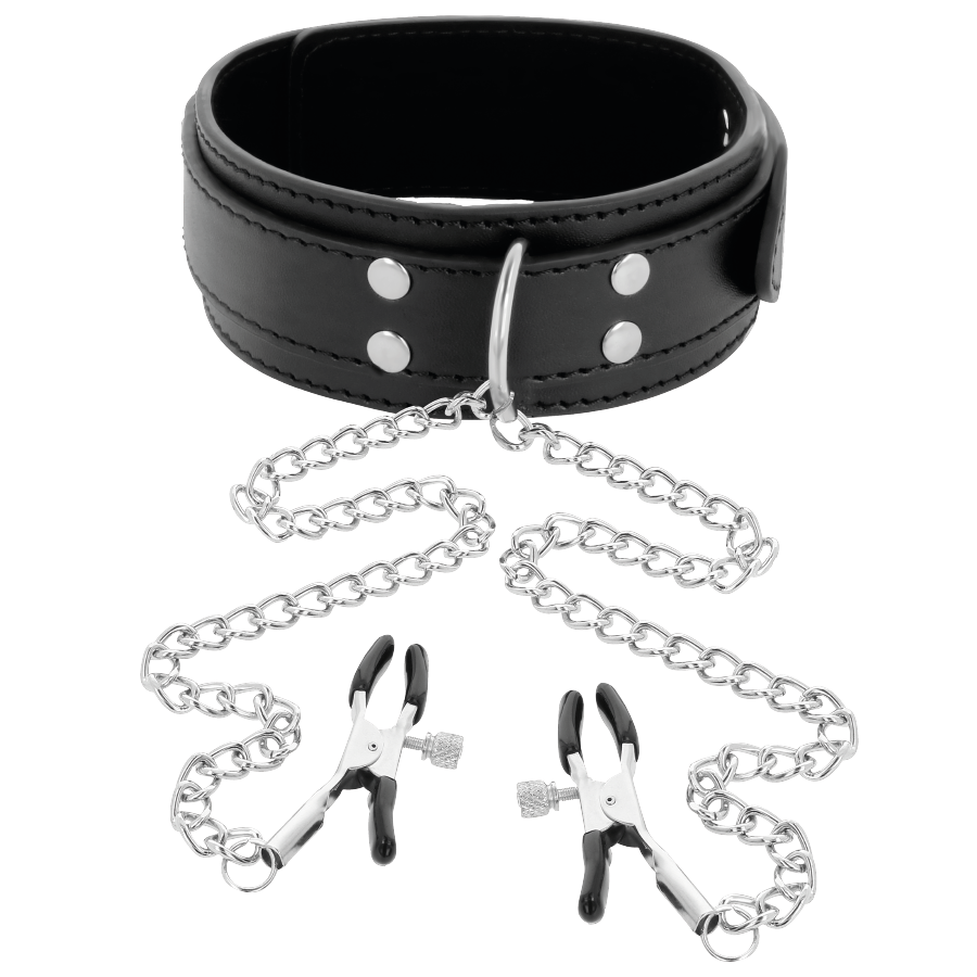 DARKNESS - COLLIER AVEC PINCES  NIPPLE NOIR DARKNESS BONDAGE