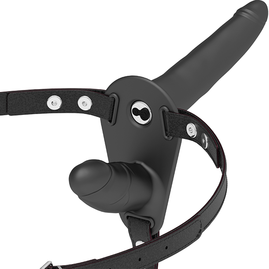 FETISH SUBMISSIVE HARNESS - VIBRATEUR NOIR DOUBLE PÉNÉTRATION FETISH SUBMISSIVE HARNESS