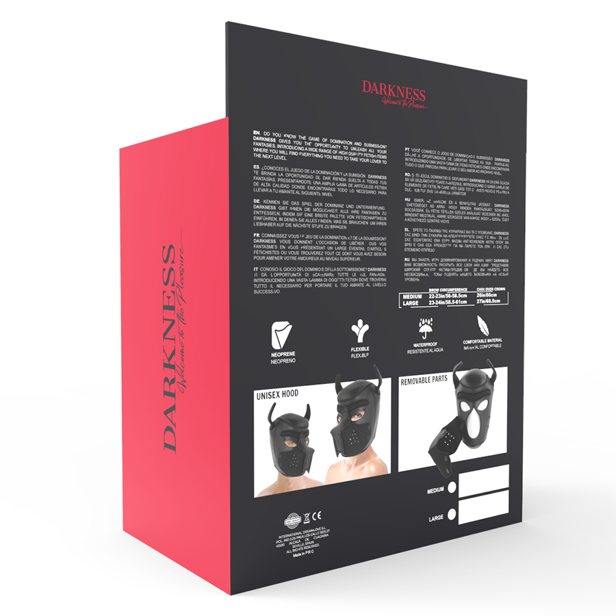 DARKNESS - MASQUE POUR CHIEN EN NÉOPRÈNE AVEC MUSEAU AMOVIBLE L DARKNESS BONDAGE