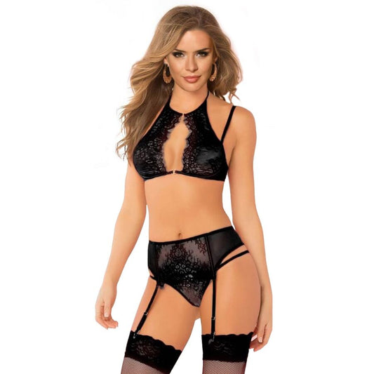 QUEEN LINGERIE - ENSEMBLE SOUTIEN-GORGE + JARRETIÈREs ET STRING TAILLE L/XL QUEEN LINGERIE