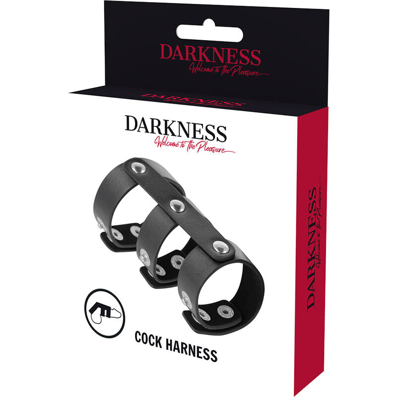 DARKNESS - DOUBLE ANNEAU DE PÉNIS ET TESTICULES EN CUIR RÉGLABLE DARKNESS BONDAGE