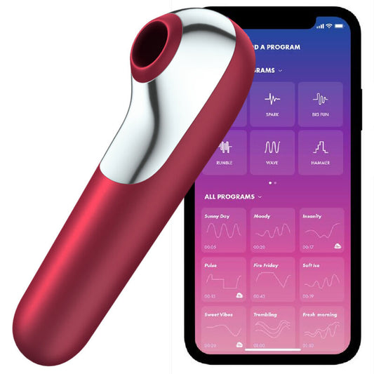 SATISFYER - VIBRATEUR ET ASPIRATION DUAL LOVE AVEC AIR PULSÉ ROUGE SATISFYER CONNECT