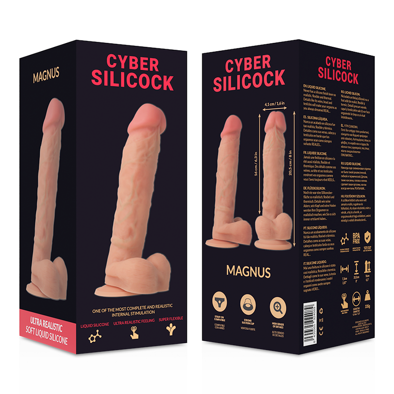 CYBER SILICOCK - STRAP-ON MAGNUS SILICONE LIQUIDE AVEC 3 ANNEAUX GRATUITS 20.5 CM -O- 4.1 CM CYBER SILICOCK