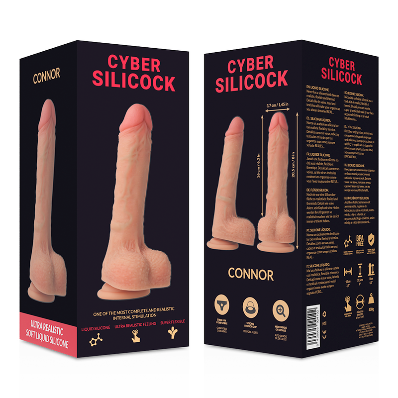 CYBER SILICOCK - STRAP-ON CONNOR SILICONE LIQUIDE AVEC 3 ANNEAUX GRATUITS 20.5 CM -O- 3.7 CM CYBER SILICOCK