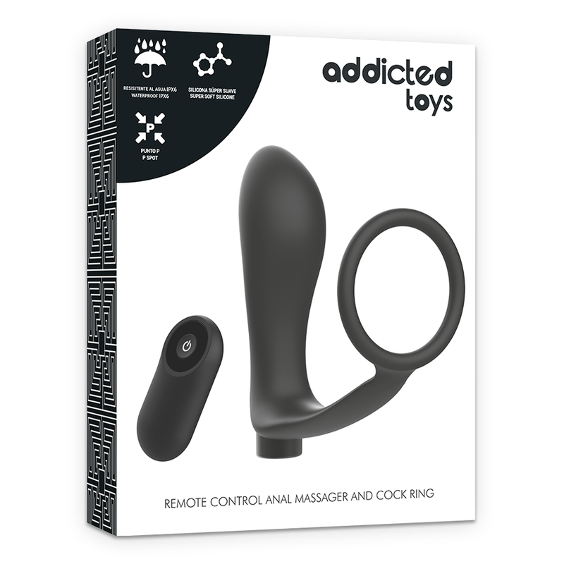ADDICTED TOYS - ANNEAU PÉNIS AVEC TÉLÉCOMMANDE PLUG ANAL NOIR RECHARGEABLE ADDICTED TOYS