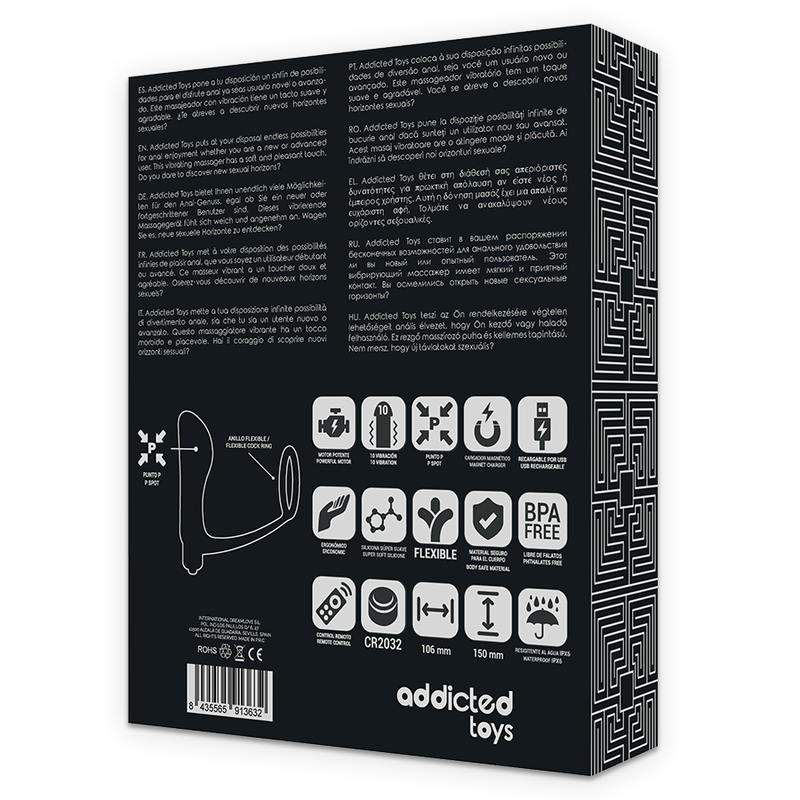 ADDICTED TOYS - ANNEAU PÉNIS AVEC TÉLÉCOMMANDE PLUG ANAL NOIR RECHARGEABLE ADDICTED TOYS